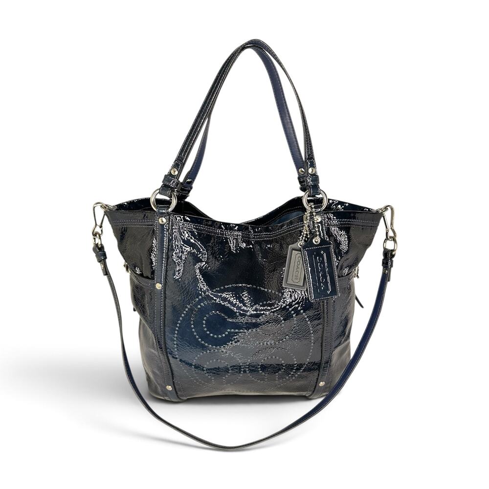 Coach Audrey Andie Cinched Tote Bag Purse A1173-17065 Navy Blue Patent Leather